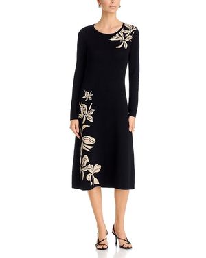 Tahari Metallic Jacquard Midi Dress - Black