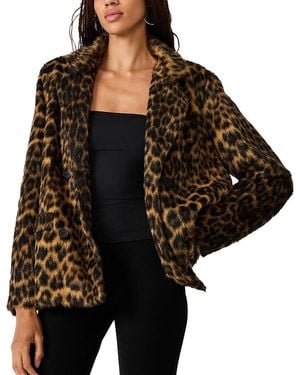 Steve Madden Madley Faux Fur Notch Collar Jacket - Black