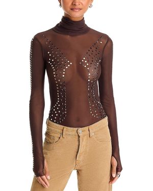 AFRM Zadie Studded Mesh Top - Brown