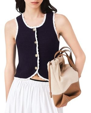 Maje Knit Top With Crochet Trim - Blue