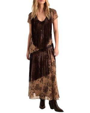 Nasty Gal Floral Chiffon Fringe Maxi Dress - Brown