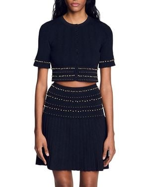 Sandro Oria Cropped Metallic Trim Top - Blue