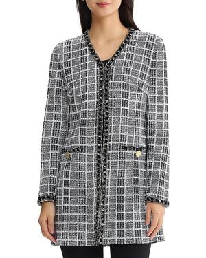 Misook Heritage Velvet Ribbon Trim Plaid Knit Jacket - Gray