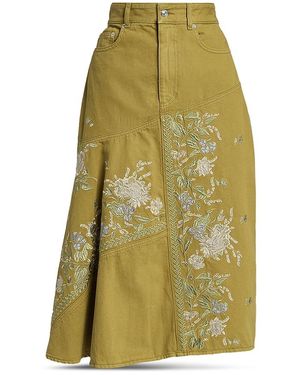 Erdem Embroidered Denim Skirt - Green