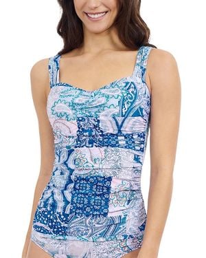 Gottex Printed Ruched Front Sweetheart Tankini - Blue