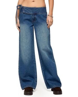 Edikted Cleo Tie Waist Low Rise Baggy Jeans - Blue