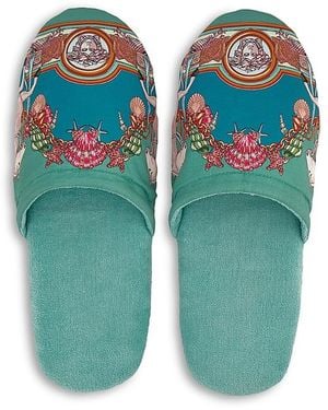 Versace Coral Theater Terry Bath Slippers - Blue