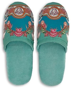 Versace Coral Theater Terry Bath Slippers - Blue