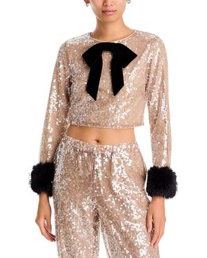 Wayf Flash Faux Fur Cuffs Embellished Top - Natural
