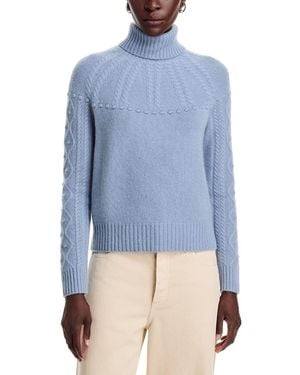 C by Bloomingdale's Cashmere Cable Turtleneck Cashmere Sweater - Blue