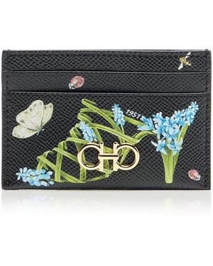 Ferragamo Sunrise Gancini Leather Card Case - Gray