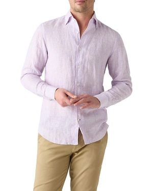 Robert Talbott Morgan Medium Stripe Linen Shirt - Purple