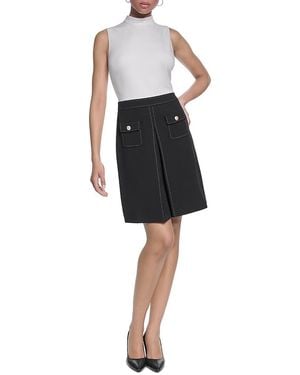 KARL LAGERFELD Colorblock Mock Neck Sleeveless A Line Dress - Black