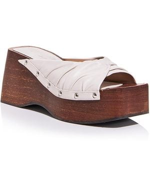 NODALETO Leather Studded Platform Slides - Brown