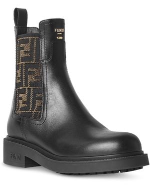 Fendi Filo Leather & Ff Fabric Biker Boots - Black