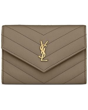 Saint Laurent Cassandre Matelasse Small Envelope Wallet - Gray