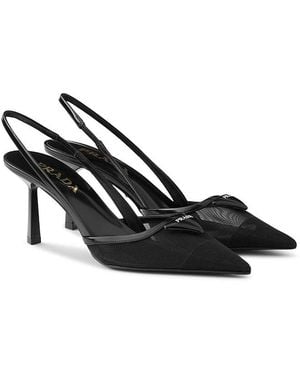 Prada Mesh Fabric Slingback Pumps - Black