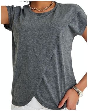 Accouchée Handy Crossover Short Sleeve Cotton Maternity/Nursing Top - Gray