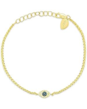 Meira T 14K Diamond Evil Eye Wheat Link Chain Bracelet - Metallic