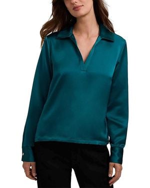 Foxcroft Talia Long Sleeve Polo Top - Green