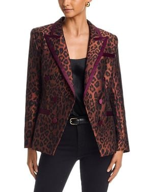L'Agence Kyomi Contrast Trim Leopard Print Blazer - Red