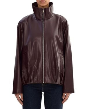 Lamarque Denita Faux Leather Oversized Bomber Jacket - Purple