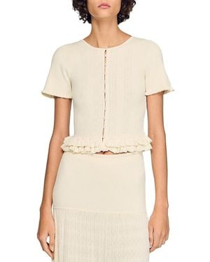 Sandro Arianna Ruffled Knit Cardigan - White