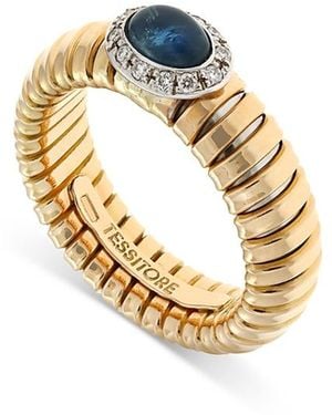 Alberto Milani 18K Via Giardino Tubogas Domed Sapphire Cabochon & Diamond Ring - Metallic