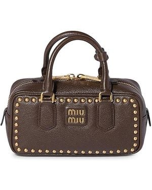 Miu Miu Arcadie Studded Leather Bag - Brown