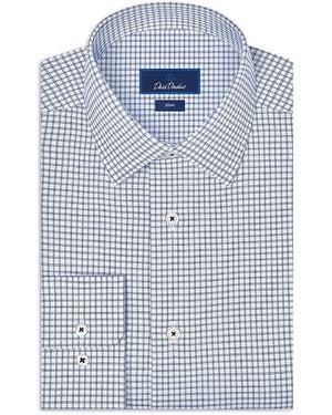David Donahue Slim Fit Cotton Blend Twill Check Dress Shirt - Blue