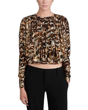 FRAME The Pleated Bubble Silk Cropped Top - Black
