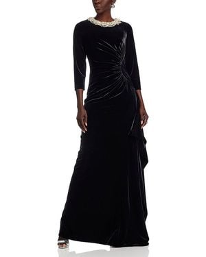Teri Jon Velvet Jeweled Collar Gown - Black