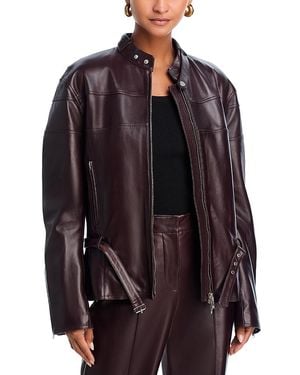 Helmut Lang Leather Moto Bomber Jacket - Brown