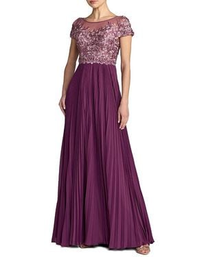 Mac Duggal Embroidered Cap Sleeve Pleated Gown - Purple