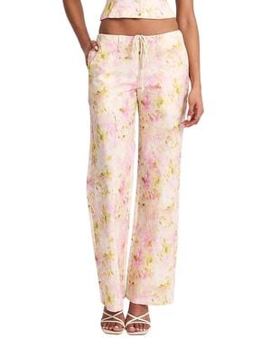 Miss Circle Laureen Floral Print Linen Straight Pants - Pink