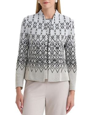 Ming Wang Plus Diamond Jacquard Knit Jacket - Gray