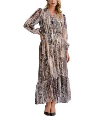 Elan Printed Long Sleeve Maxi Dress - Brown