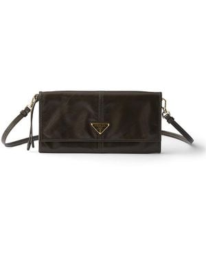 Prada Leather Wallet With Shoulder Strap - Black