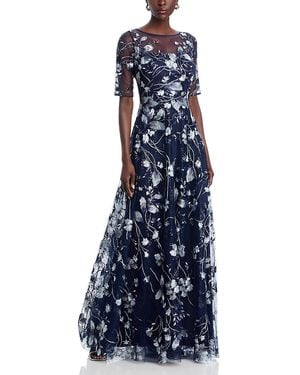 Teri Jon Floral Embroidered Gown - Blue