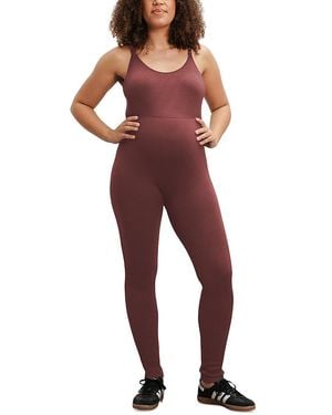Nom Maternity Ribbed Maternity & Nursing Jumpsuit - Red