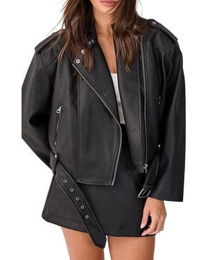 Nasty Gal Belted Faux Leather Biker Jacket - Black
