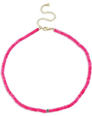 Sydney Evan 14K Bead Charm Hot Ethiopian Opal Beaded Collar Necklace, 16.25-17.5 - Pink
