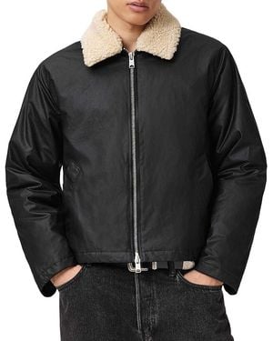 AllSaints Boston Fleece Collar Wax Jacket - Black
