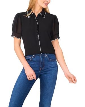 Cece Scallop Contrast Trim Button Blouse - Black
