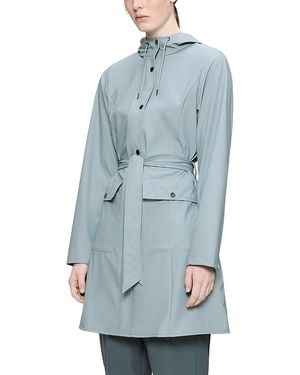 Rains Curve Hooded Belted Waterproof Jacket - Blue