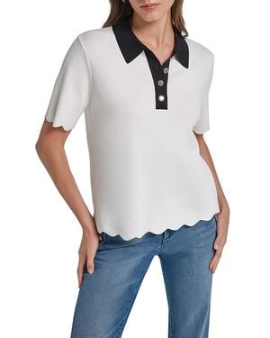 KARL LAGERFELD Scallop Hem Polo Sweater - White