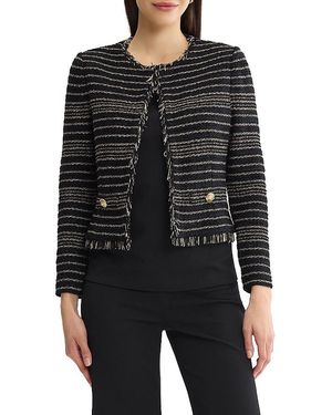 Ming Wang Plus Striped Lurex Tweed Knit Jacket - Black