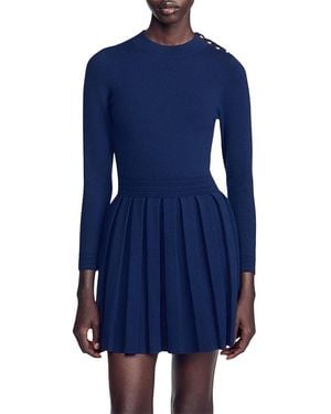 Sandro Velia Knit Flare Dress - Blue