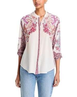 Johnny Was Dolores Silk Mandarin Collar Blouse - Red
