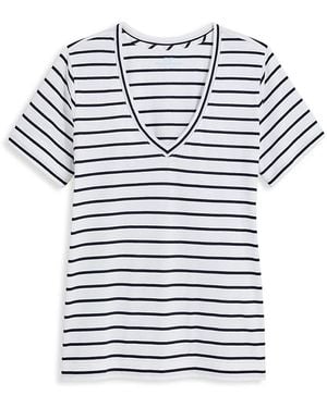 Vineyard Vines Striped V Neck Cotton Tee - Gray